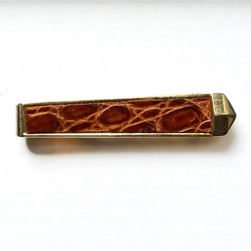 Mid Century Alligator Croc Leather Tie Clip ANSON Money Clip Vintage 1950’s